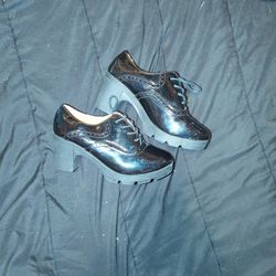 Black Faux Shine Leather Type Shoes