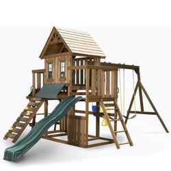 Wooden playground, Swing and Slide