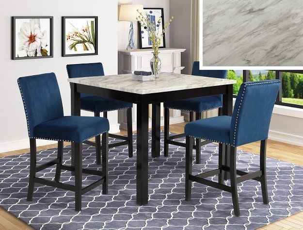 NEW Blue Counter High Marble Top Table Dining Room Set