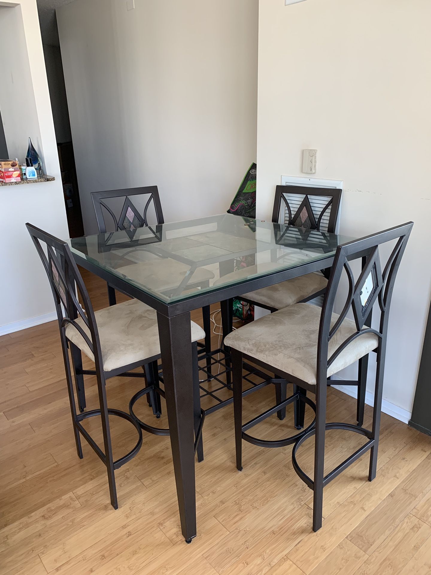 Dining Table with Four Suede Chairs