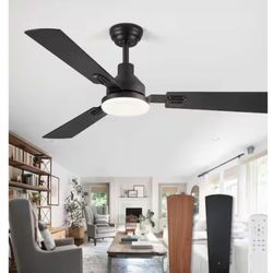52" Indoor Matte Black 3-Colors LED 6-Speeds Ceiling Fan with Light Kit & Remote