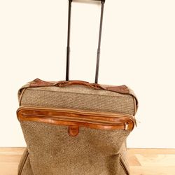 High End Vintage Leather & Tweed Hartmann Rolling Garment Luggage Bag, Travel, Christmas 