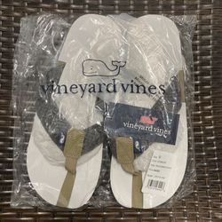 VINEYARD VINES Washed Webbing Leather Flip Flops CONDOR Men’s Size 9