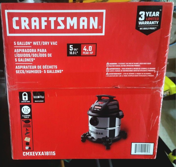 CRAFTSMAN CMXEVXA18115 5-Gallons 4-HP Corded Wet/Dry Shop Vacuum with Accessories Included
Item