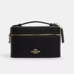Coach Black Vanity Case – Crossgrain Leather – Gold Hardware – NEW / Like New