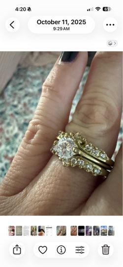 Gold Tone CZ Engagement Ring Set