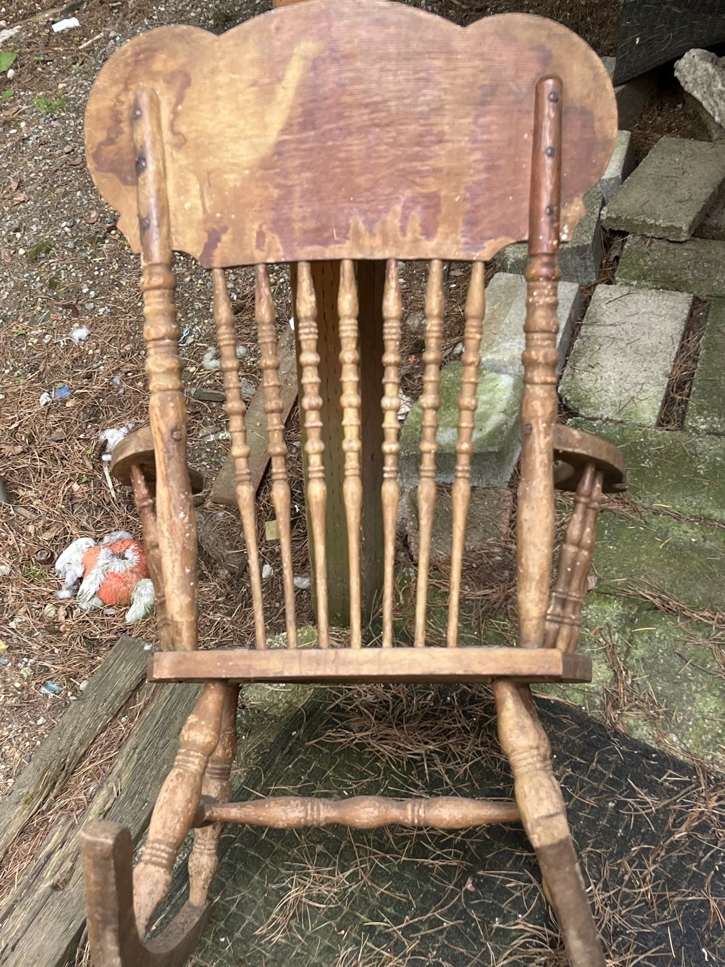 Antique OAK Rocking Chair Leather Seat