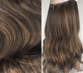 14” Halo Hair Extensions Brown With Copper Caramel Auburn Highlights