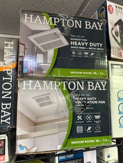 Hampton Bay 80 CFM Heavy-Duty Bathroom Exhaust Fan with a white finish and metal grille.