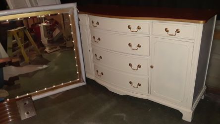 All Wood Dresser and Mirror w/Lights