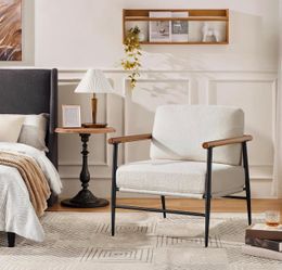 Mid Century Modern Sherpa Accent Chair / ivory accent chair / white accent chair
