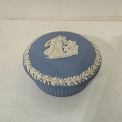 Wedgwood Jasperware Round Fluted Lidded Box Cream on Pale Blue