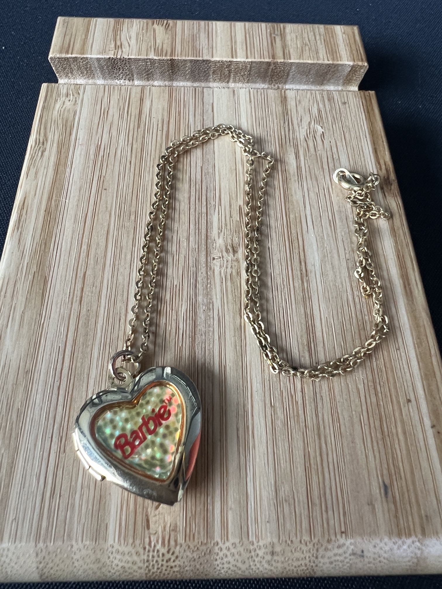 Vintage 1998 Barbie Heart Locket Necklace by Mattel – Holographic Cover & Photo Inside