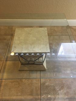 Glass, marble, wrought iron coffee table