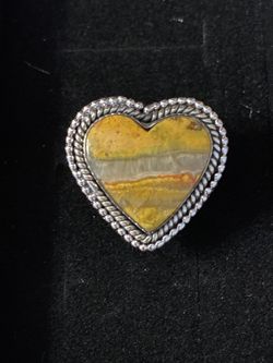 Bumble Bee Jasper 925 Ring Size 9 Heart