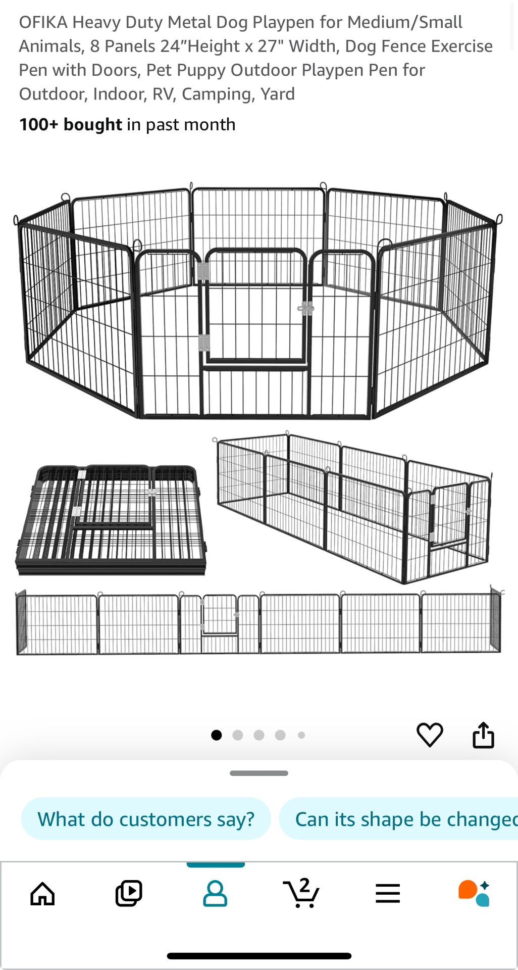 OFIKA Heavy Duty Metal Dog Playpen for Medium/Small Animals, 8 Panels