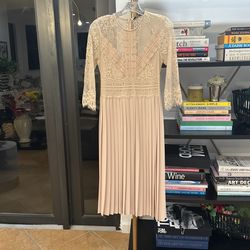 Zara Lace And Pleated Dress Xs