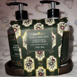 Morgan Child’s Vanilla Bergamot Hand Soap & Lotion Gift Set with Wood Caddy New
