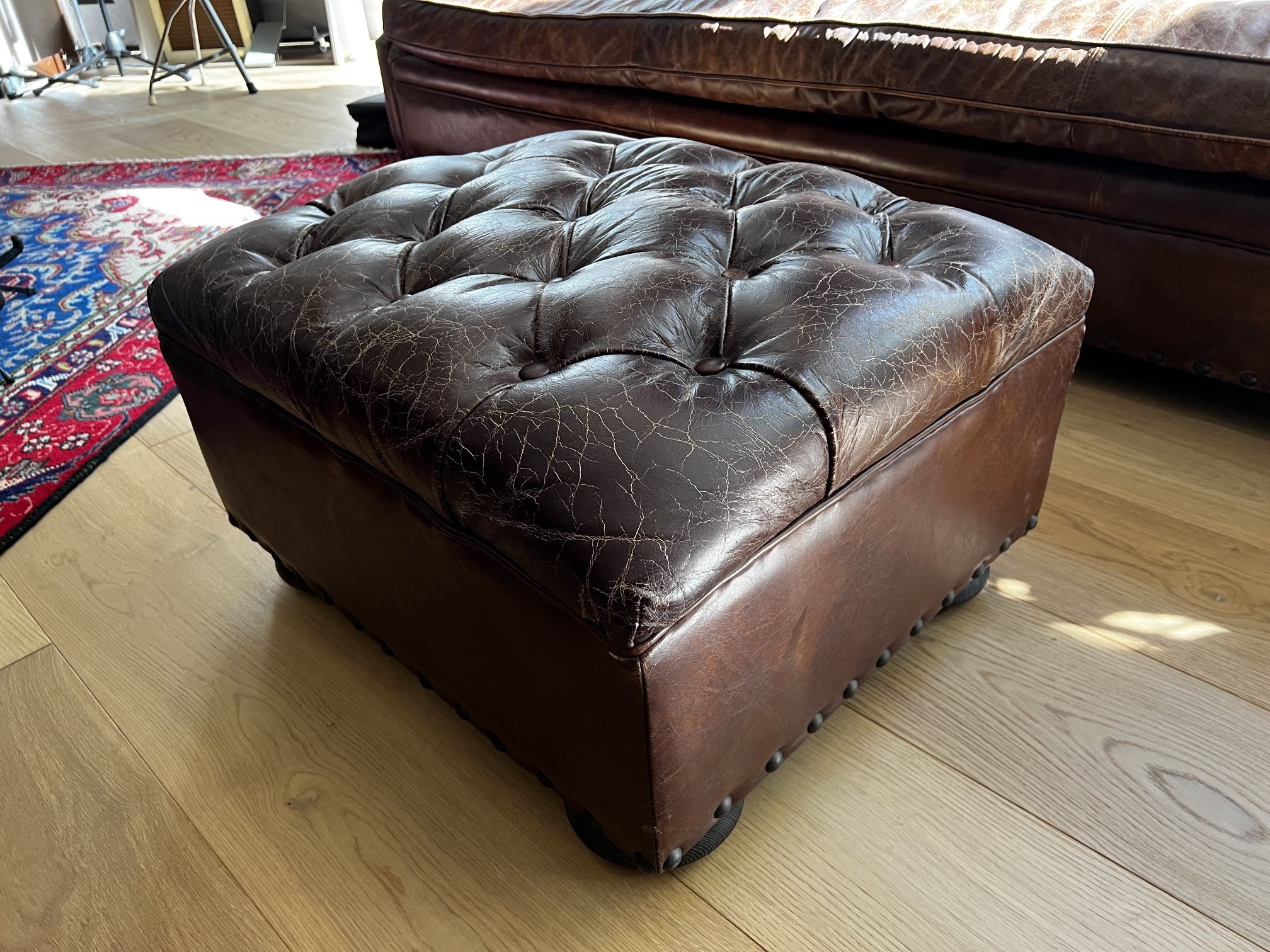 RESTORATION HARDWARE CHURCHILL LEATHER OTTOMAN