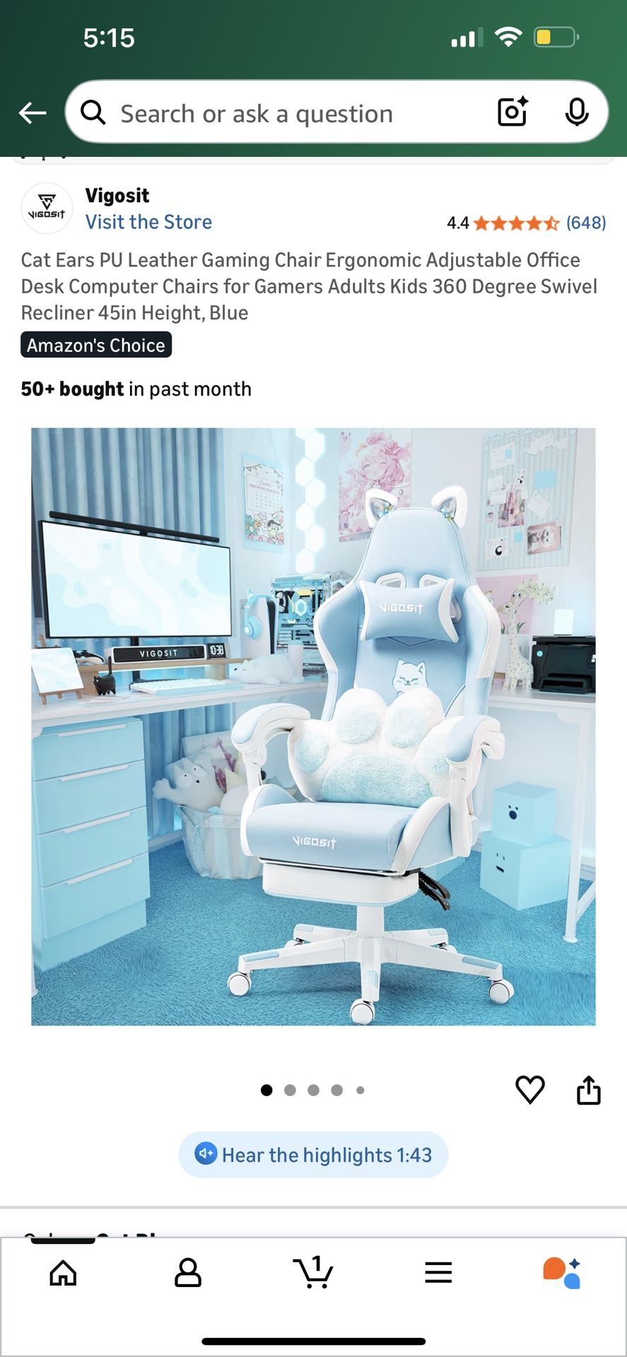 Cat Ears PU Leather Gaming Chair