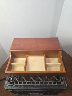 Wooden valet tray with dividers and velvet lining