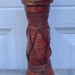 Vintage Red Decorative Pedestal Column candle holder Rustic 10”twine Smuckers