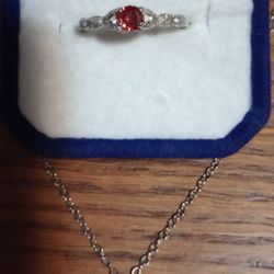 New .925 Sterling Silver Ruby Ring Size 7 And Necklace 