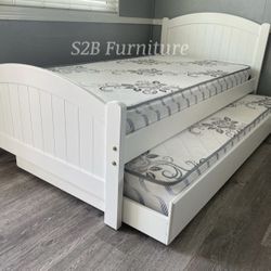 Twin Twin White Trundle Bed With Ortho Mattress Included 