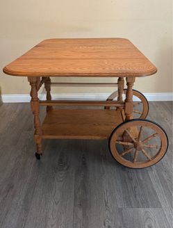 Vintage Oak Drop-Leaf Tea Cart
