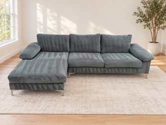 Grey Velvet Modular Sectional Sofa with Chaise - Free Delivery