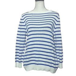 Ralph Lauren Women's Large Knitted Nautical Blue & White Striped Preppy Sweater