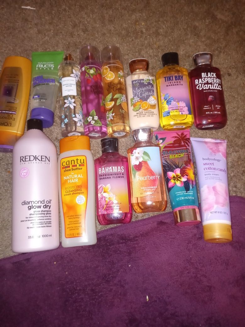 Lots of shampoos and Bath & Body Works