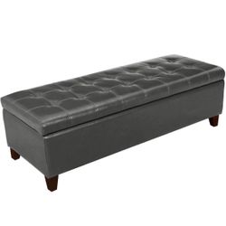 Adeco 51 inch Rectangle Lift Top Storage Ottoman Bench in Upholstered Tufted PU Leather with Large Storage Space, Coffee Table Toy Box Footrest Stool 