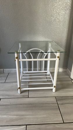 White Metal Table with Glass Top