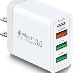 36W QC3.0 USB C Charger Block, CARZONJX 4 Port PD+QC Power Adapter Fast Charging Blocks USB C Wall Plug Multiport for iPhone 15 14 13 12 11 XS XR X 8,