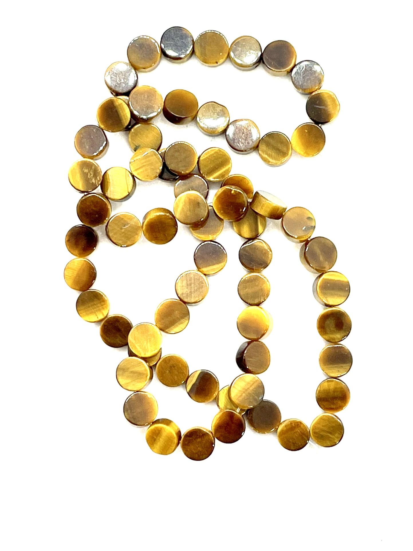 Strand Of 15.5” Tiger Eye Coin Beads