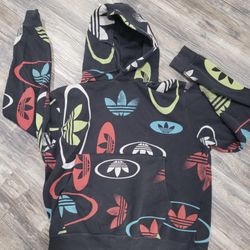 Vintage White Tag ADIDAS All Over Logo Hoodie Sweat Shirt Mens Size XL - No Size Tag!