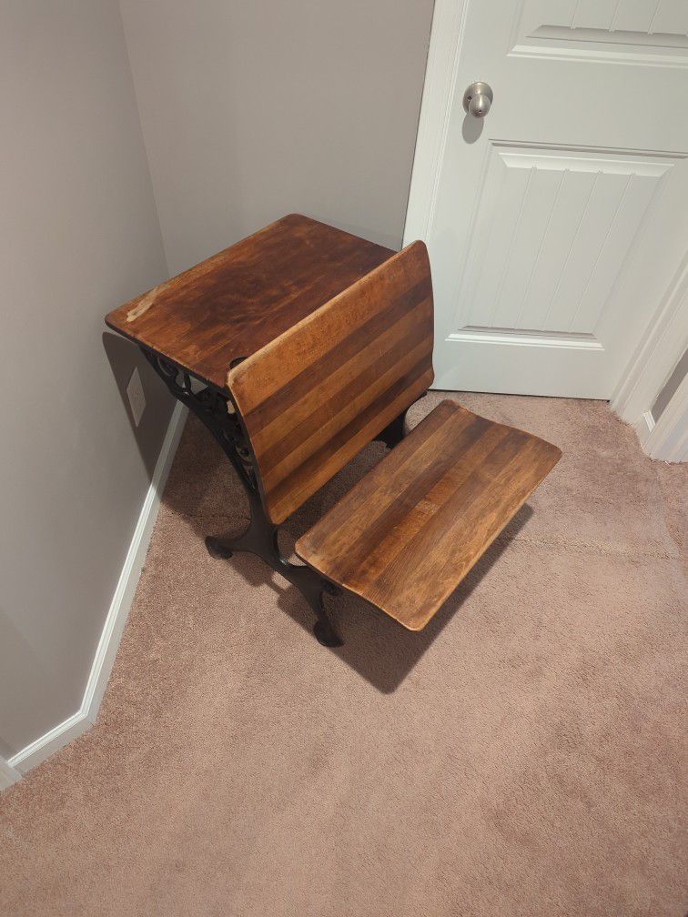 Antique 1888 Wood & Iron School Desk