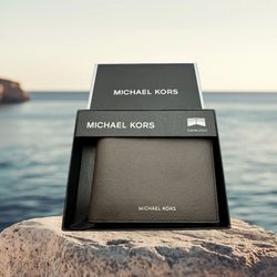 MICHAEL KORS Men’s Andy Leather Bifold Slim Billfold Wallet Dark Brown NWT