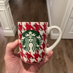 Starbucks 10 oz Red White Hounds Tooth Pattern 2017 Coffee Cup Mug