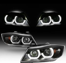 06-08 BMW 3 Series E90 Black Bright Halo Ring Headlights