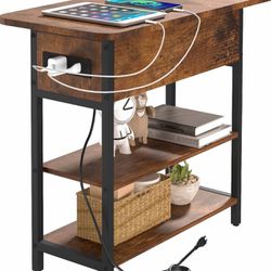 Yoobure End Table with Charging Station, Flip Top Side Table