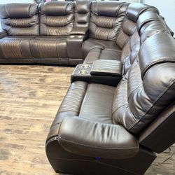 Eric Church Brown Leather Sectional 7pc Couches