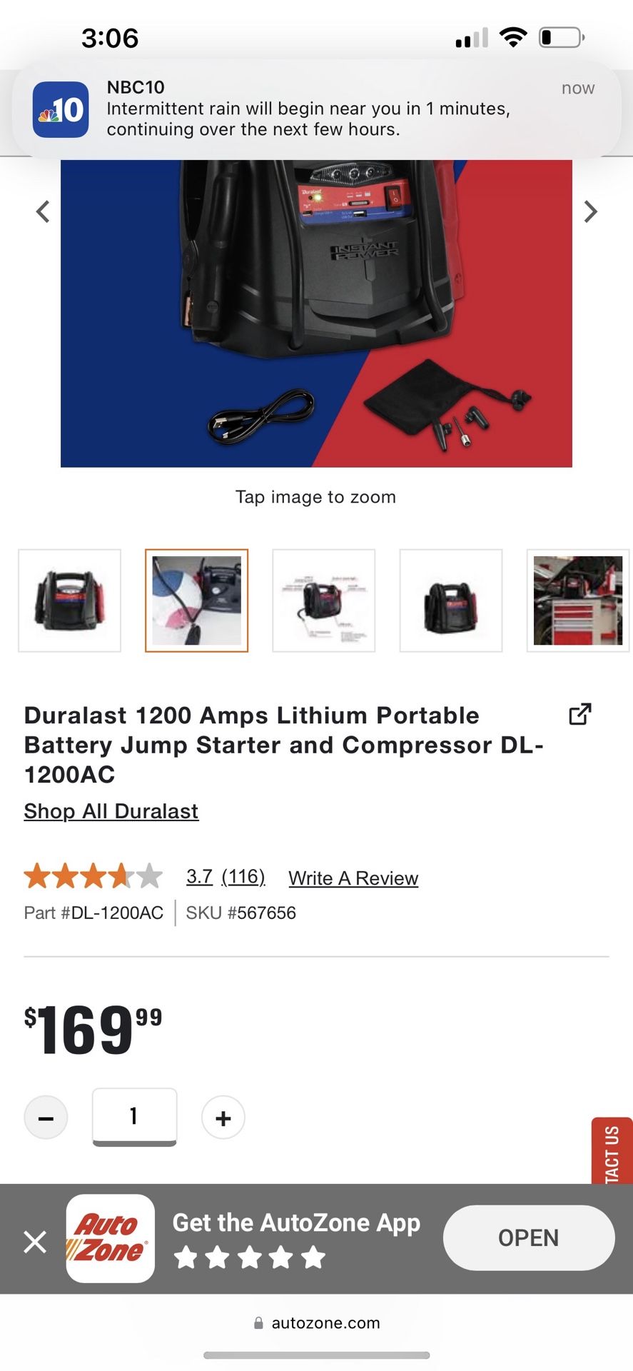 Duralast 1200 amp lithium portable battery jump starter and compressor best sale