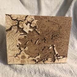 Boston Harbor Cork Map 10”L x 8”W x 2-1/2”thick by Wood Craft
