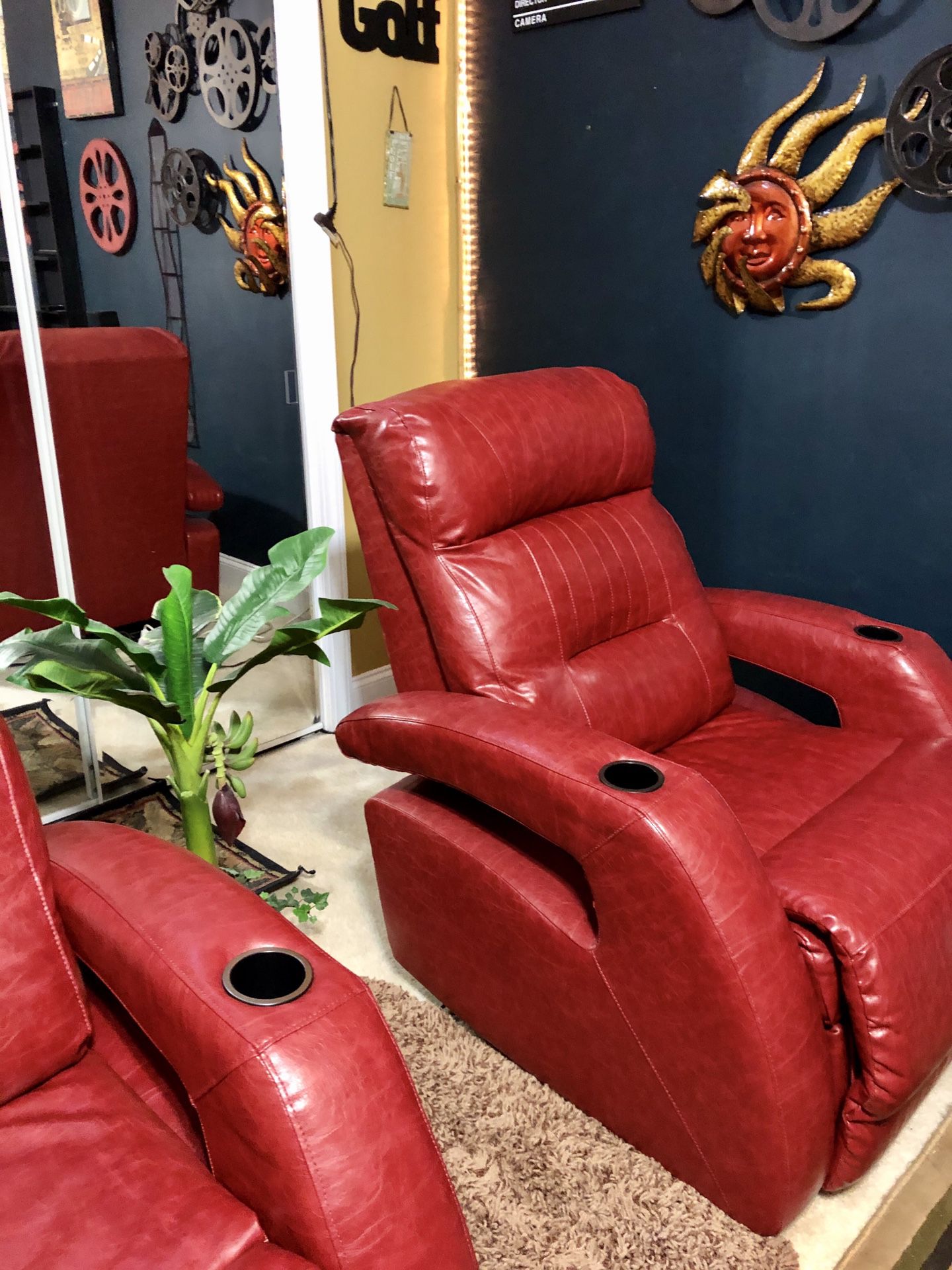 Leather Electric Theatre Chairs in deep red