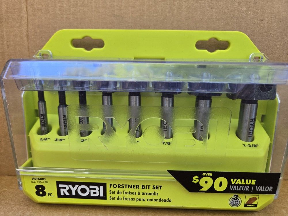 🟢 RYOBI 8-Piece Forstner Bit Set – NEW in Box