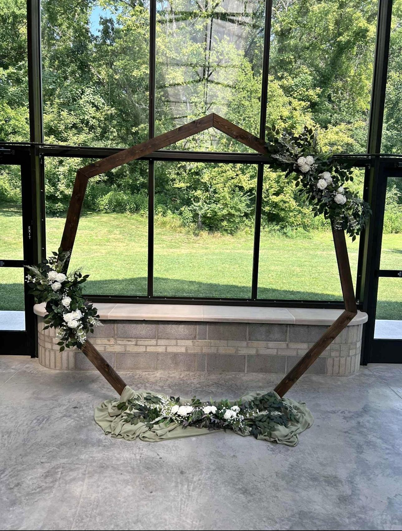 Wooden Hexagon Wedding Arch & Maeve wedding flowers