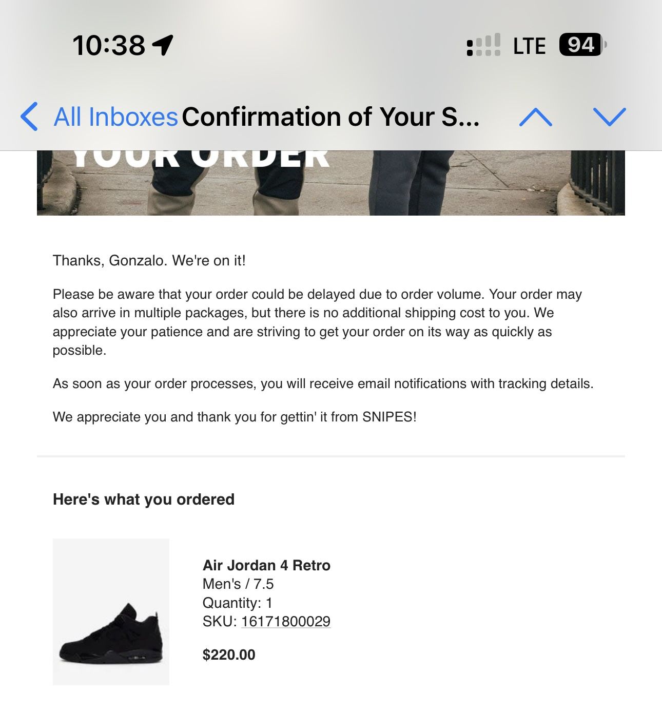 Jordan 4 Black Cat Size 7.5 