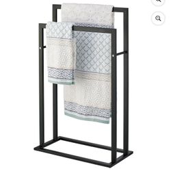 Metal 2-Tier Free-standing Bathroom Towel Rack  - Matte Black